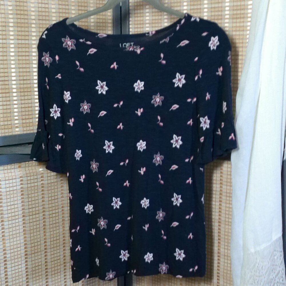 Loft Outlet Scoop Neck Blouse with Ruffle Elbow Sleeves
